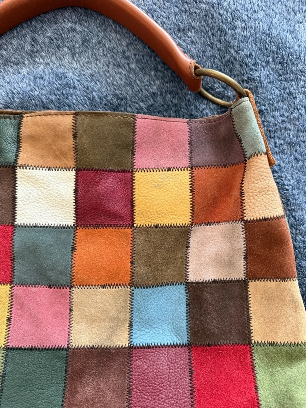 Lucky Brand Y2K vintage leather and suede multicolor patchwork hobo shoulder bag - Picture 5 of 11